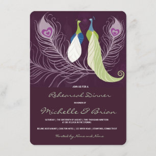 Peacock Pair Love birds Lila Rehearings Inbjudningar