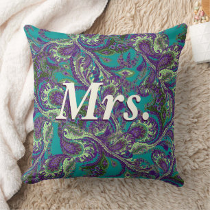 Peacock Paisley Lila and Grönt Brides Kudde