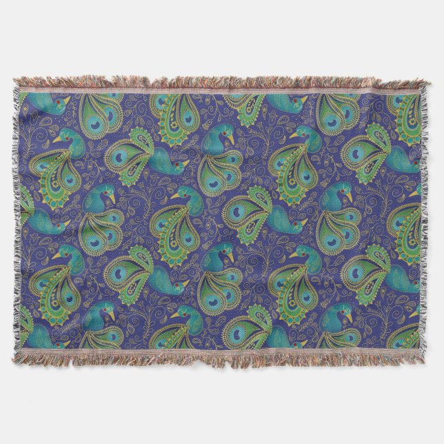 Peacock Paisley Pattern Blue Filt (Framsidan)