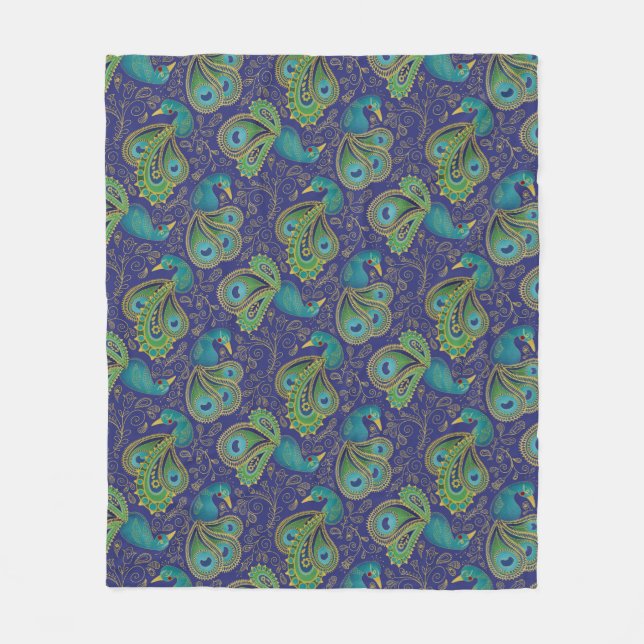 Peacock Paisley Pattern Blue Fleecefilt (Framsidan)