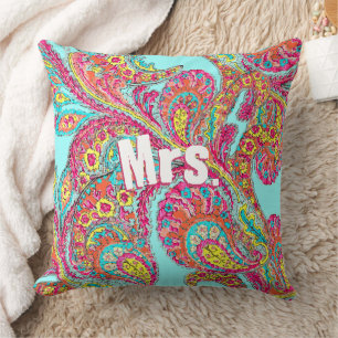 Peacock Paisley Tangerine Mustard Gult Brides Kudde