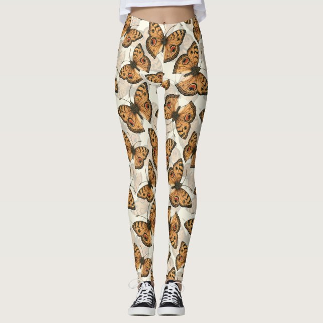 Peacock pansy butterfly mönster leggings (Framsida)