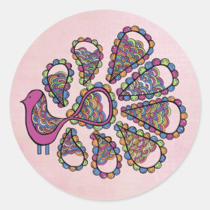 Peacock Party Rosa DIY Cuptårta Topper Label Runt Klistermärke