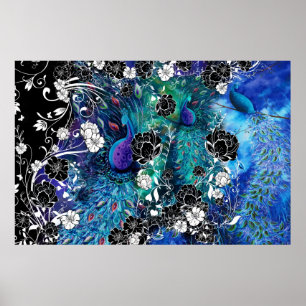 Peacock Peacock Feather Blomsterträdgård Poster