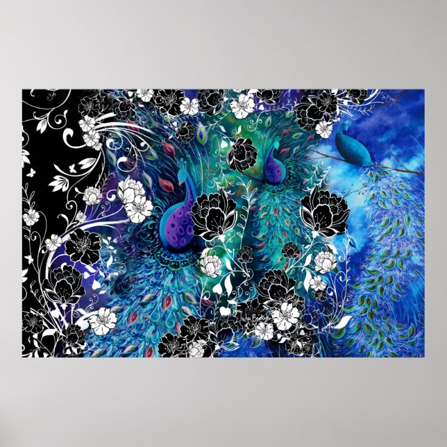 Peacock Peacock Feather Blomsterträdgård Poster (Framsidan)