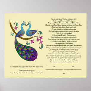 Peacock-Peahen i Kärlek ketubah, kantha Poster