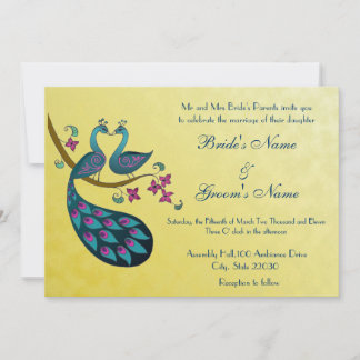 Peacock -Peahen Wedding bjudande, senapssaft gult Inbjudningar