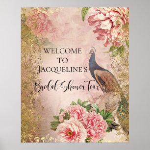 Peacock Peony Blommigt Rosa Guld Möhippa Tea Poster