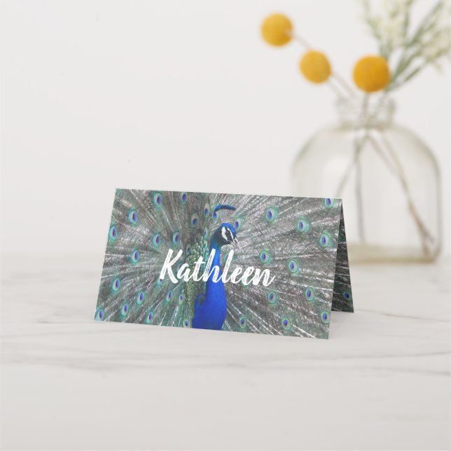PEACOCK PHOTO BORD PLACE CARD PLACERINGSKORT (Framsida)