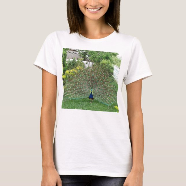 Peacock Photo Women's Basic T-Shirt, White Tee (Framsida)