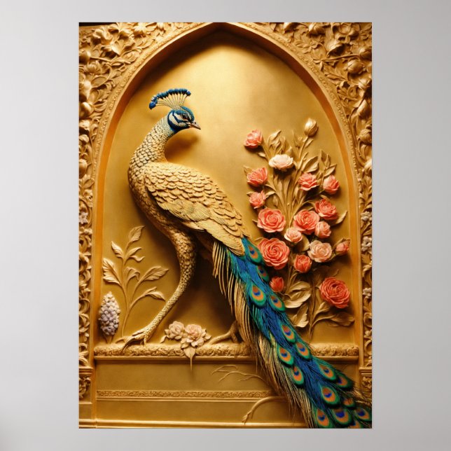 Peacock Plumage - En Burst of Färg för ditt hem Poster (Framsidan)