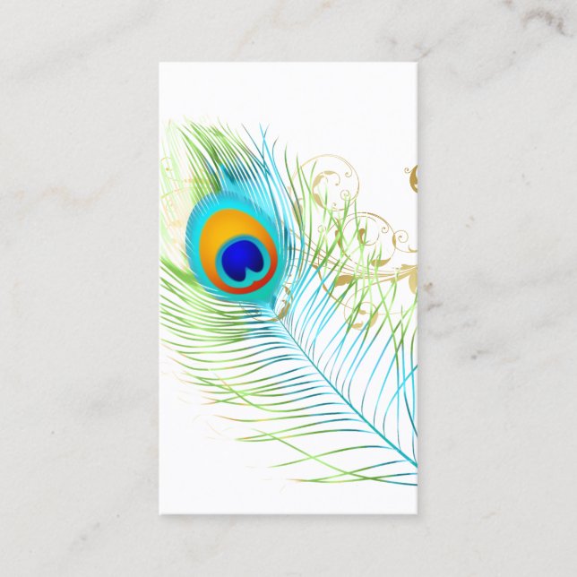 PEACOCK PLUME+FILIGREE SWIRL VISITKORT (Framsida)
