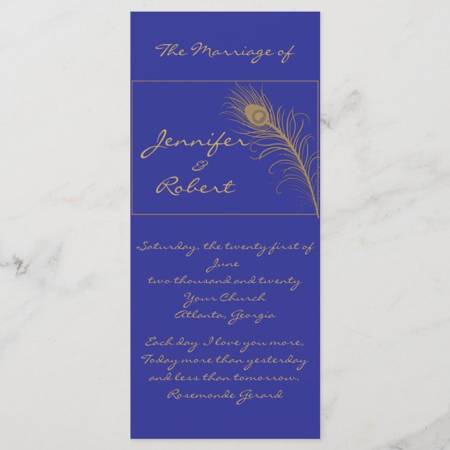 Peacock Plume i Guld och Navy Blue Program (Framsida)