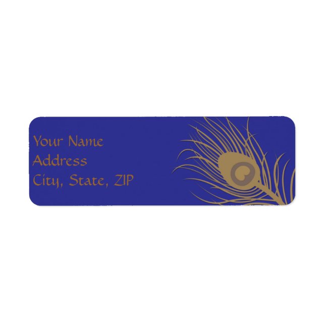 Peacock Plume i Guld och Navy Blue Returadress Etikett (Framsidan)