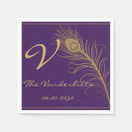 Peacock Plume in Guld and Lila Plum Pappersservett