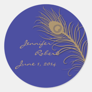 Peacock Plume in Guld and Navy Kuvert Seal Runt Klistermärke