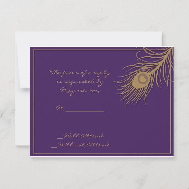 Peacock Plume in Guld and Plum Responcard Card OSA Kort (Framsida)