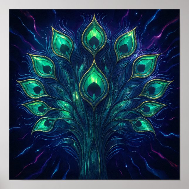 Peacock Plume Pulse: Velvet Jewel Tone Abstract Poster (Framsidan)