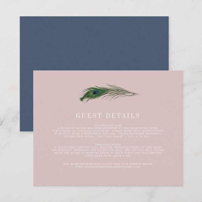 Peacock Poise | Bröllsgäst Peach Inneslutningskort Tilläggskort (Fram/baksida)