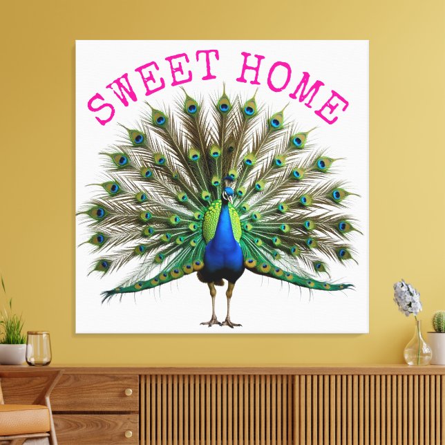 Peacock Premium Wrapped Canvas (Insitu (Vardagsrum))