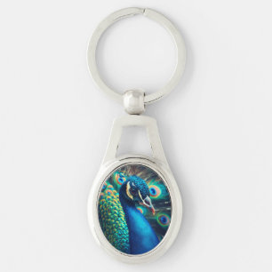 Peacock-profil Ovalt Silverfärgad Nyckelring