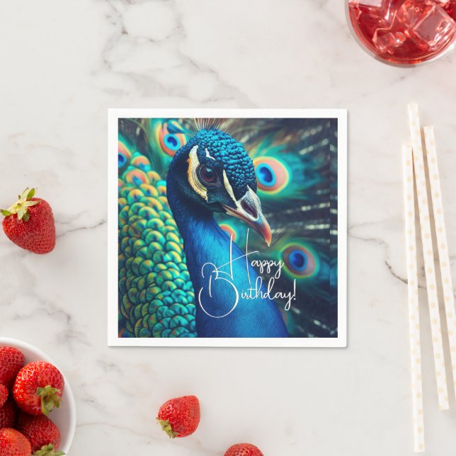 Peacock Profile Grattis på födelsedagen Pappersservett (Insitu)