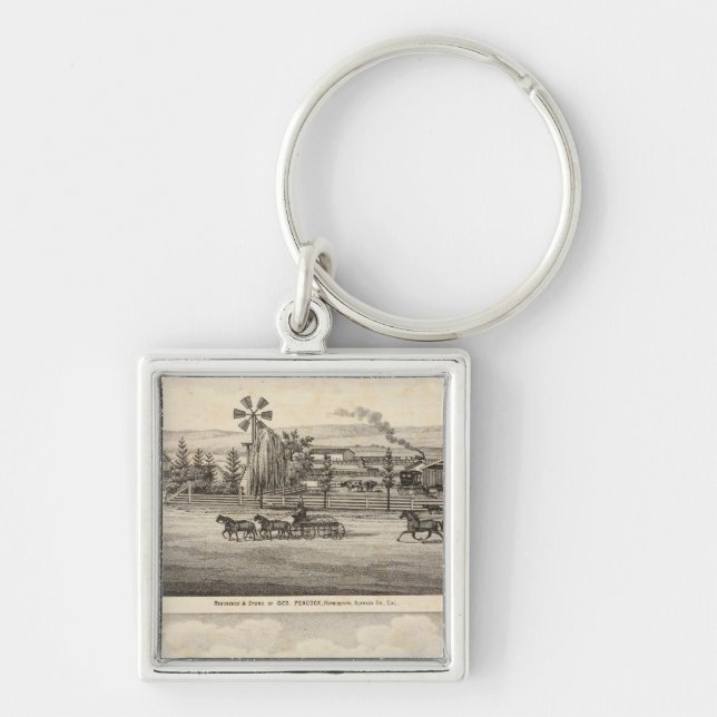 Peacock res, Willow Glen Fyrkantig Silverfärgad Nyckelring (Framsidan)