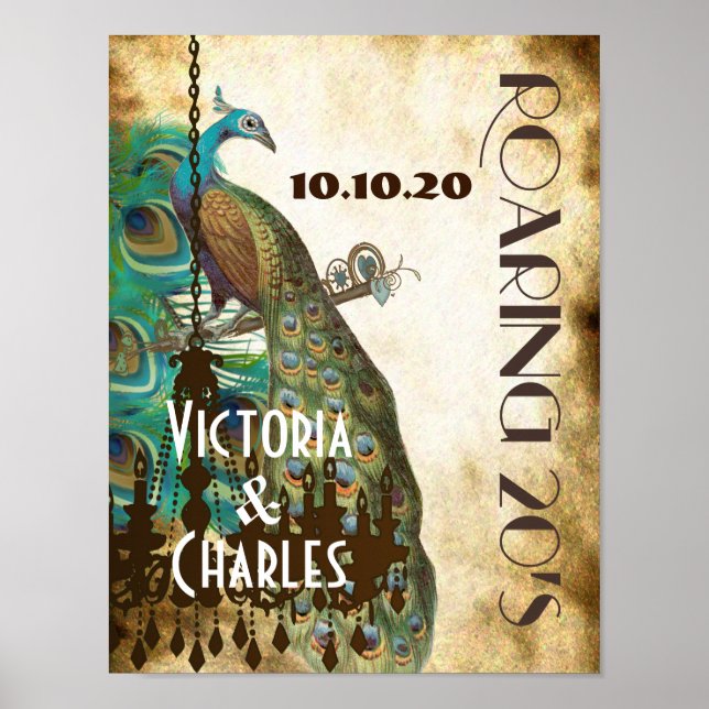 Peacock Roaring 20's Bröllop Poster (Framsidan)
