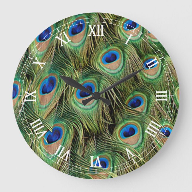 Peacock Roman Numeral Clock Stor Klocka (Framsida)