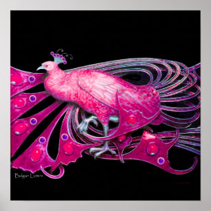 PEACOCK,rosa, fuchsia,blå lila svart Poster