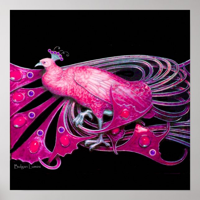 PEACOCK,rosa, fuchsia,blå lila svart Poster (Framsidan)