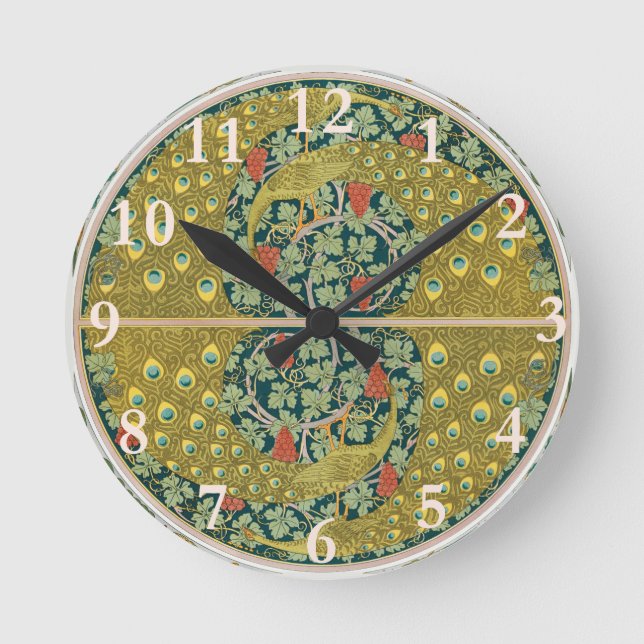 Peacock Round Art nouveau Stil Rund Klocka (Framsida)