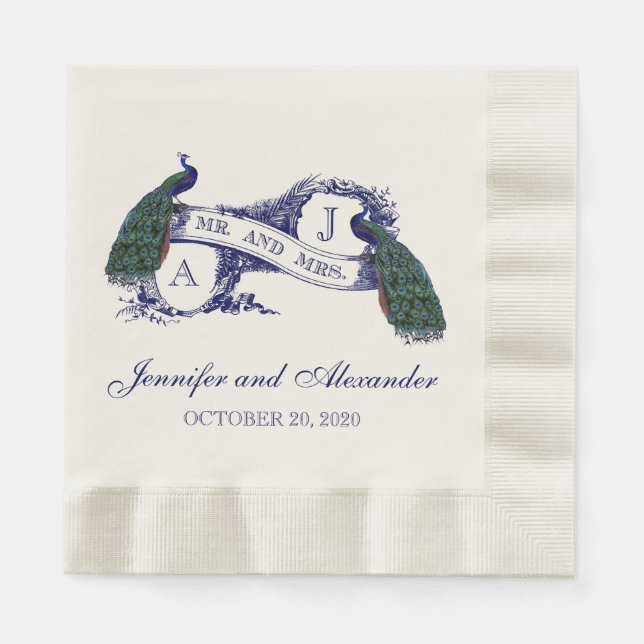 Peacock Rustic Bröllop Pappra Napkins Pappersservett (Framsidan)