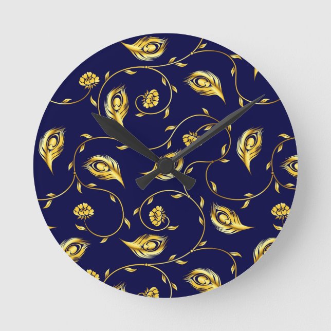 Peacock Sari Mönster Rund Klocka (Framsida)