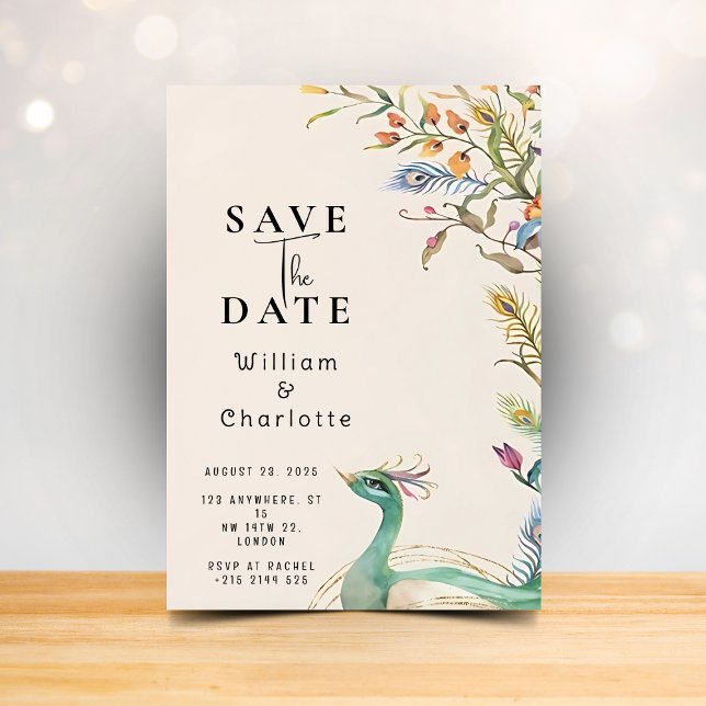 Peacock Save the Date, Wedding Invitation Inbjudningar (Skapare uppladdad)