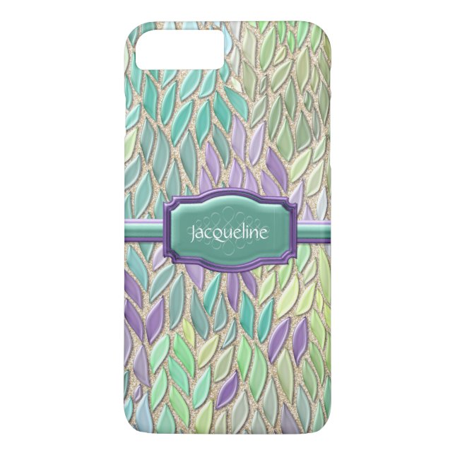 Peacock Sea Glass Mosaic Feather Impressionistisk Case-Mate iPhone Skal (Baksida)