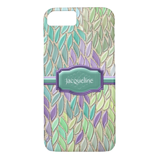 Peacock Sea Glass Mosaic Feather Impressionistisk Case-Mate iPhone Skal (Baksida)