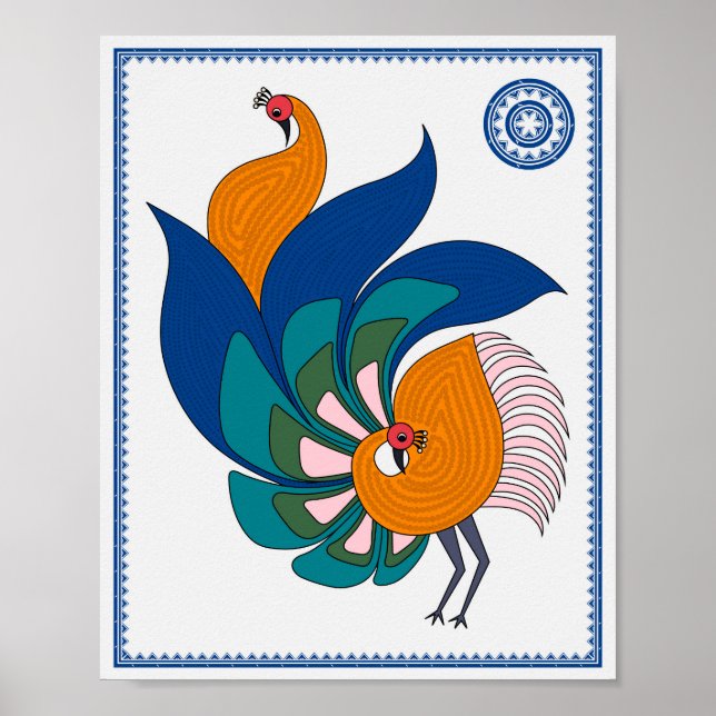 Peacock Serenity: Modern Madhubani Art Poster (Framsidan)