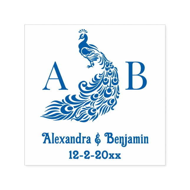 Peacock Silhouette #4 Lite 2 init Monogram Namn Självfärgande Stämpel (Design)
