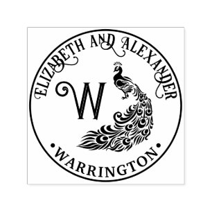 Peacock Silhouette #4F Ett par Namn, en första bör Självfärgande Stämpel