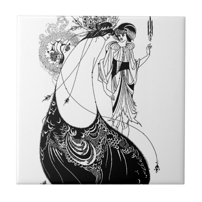 Peacock Skirt Beardsley Art nouveau Kakelplatta (Framsidan)