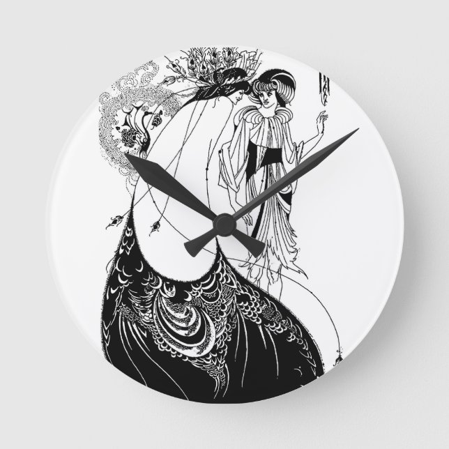 Peacock Skirt Beardsley Art nouveau Rund Klocka (Framsida)