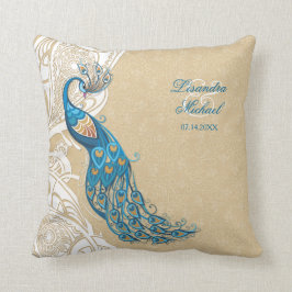 Peacock Snöre Elegance 2 Bröllop Keepsaké Pillow Kudde