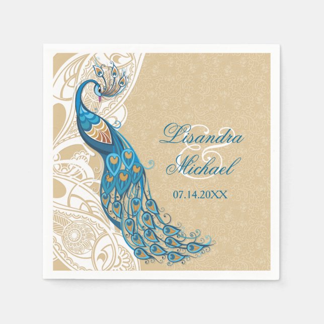 Peacock Snöre Elegance 2 Bröllop Napkins Pappersservett (Framsidan)