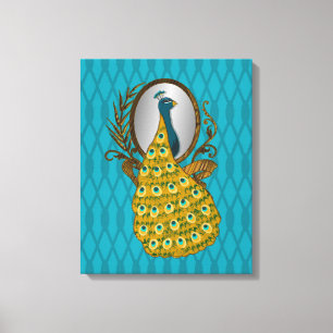 Peacock som beundrar sitt reflektionsparti Kanvast Canvastryck