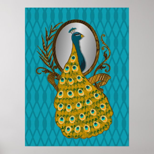Peacock som tar emot hans reflektion Poster skriva (Framsidan)