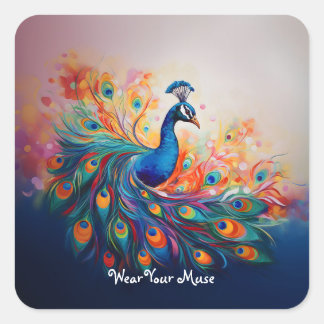 Peacock Splendor Fyrkantigt Klistermärke
