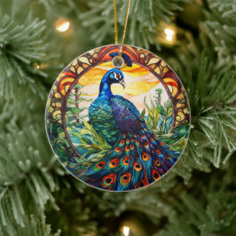 Peacock Stached Glass Ceramic Träd Dekoration