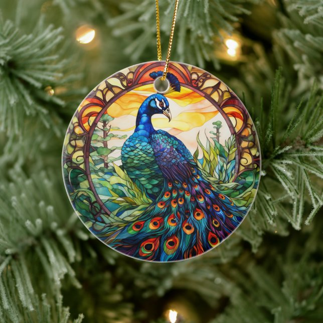 Peacock Stached Glass Ceramic Träd Dekoration (Träd)