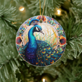 Peacock Stached Glass Ceramic Träd Dekoration